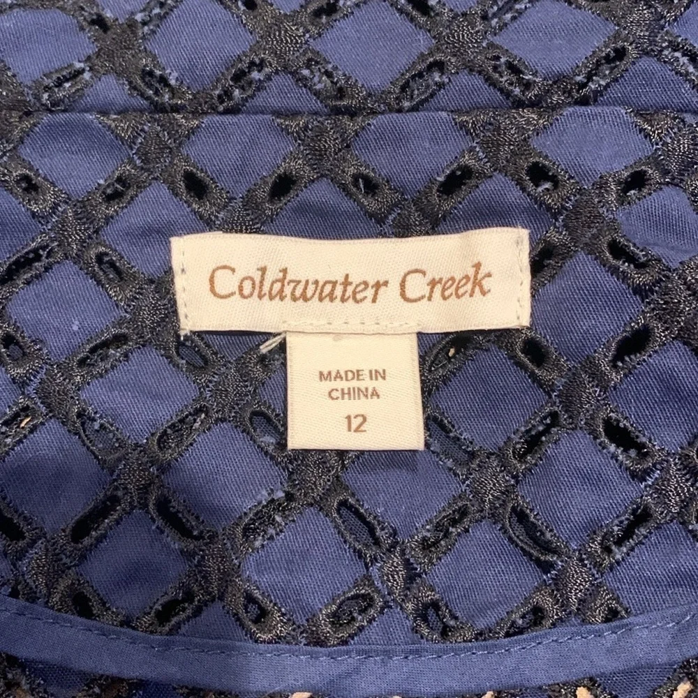 NWOT - Coldwater Creek Blue Full Zip Eyelet Jacket Size 12